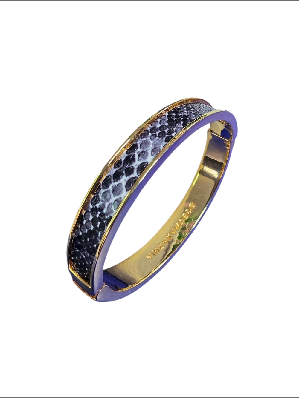 AV Maxx Gold-Tone Python Snake Print Hinged Bangle Bracelet